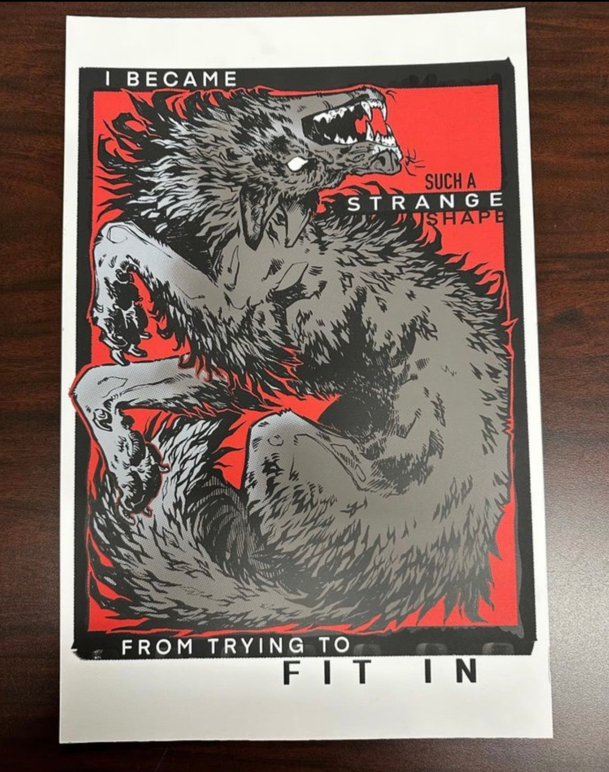 Wolf werewolf struggle fit in conform original art print postcard