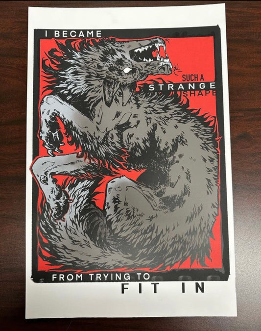 Wolf werewolf struggle fit in conform original art print postcard