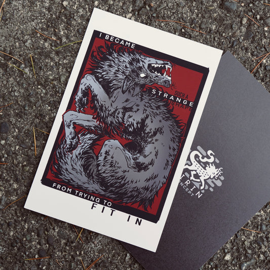 Wolf werewolf struggle fit in conform original art print postcard