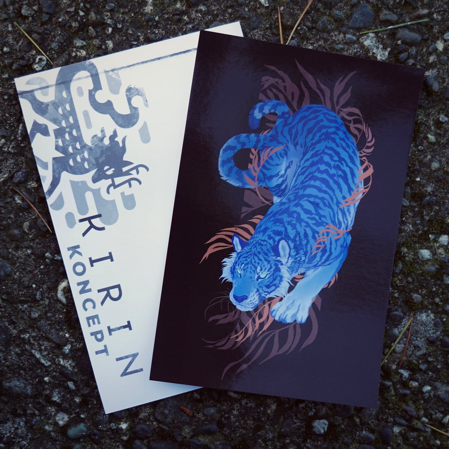 Blue tiger postcard art drawing