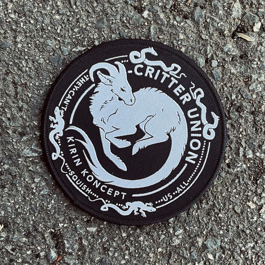 Black embroidered woven patch critter union iron on
